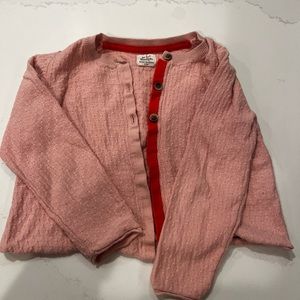 MINI BODEN girls pink sweater cardigan with red trim size 4-5